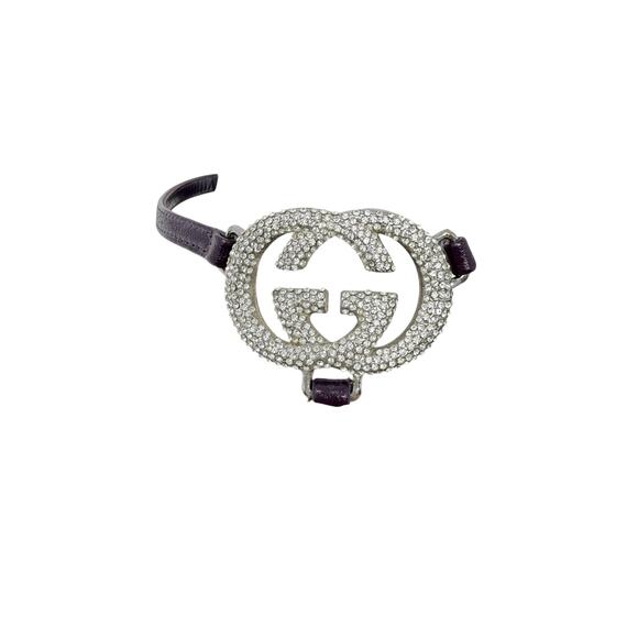 GUCCI Plum Purple GG Silver Crystal Logo Monogram Designer Vintage Sandals US 8 - Picture 4 of 12